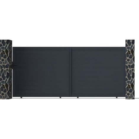 Vente-Unique – Portail coulissant aluminium plein 416 x 180 cm – Résistance au vent jusqu'à 72 km/h – Design anthracite moderne – Mécanisme manuel