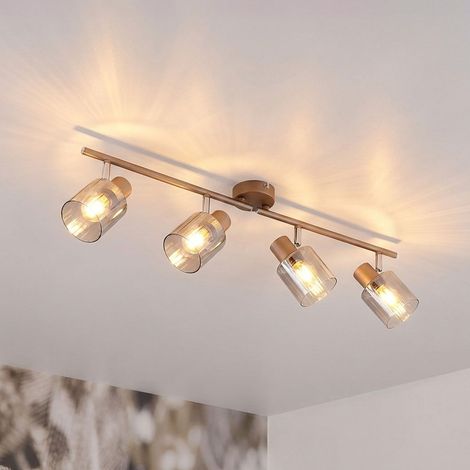 Deckenlampe Retro Spotleiste Wohnzimmer Deckenleuchte Glas kaffeefarben schwenkbar rauch, Metall, 4x E14 Fassungen, LxBxH 70x8x15 cm