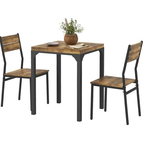 Conjunto de mesa de comedor de 3 piezas en MDF y metal, marrón rústico (1/4)