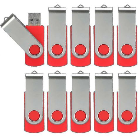 10er-Pack USB-Sticks, USB 2.0, USB-Stick, Großpackung, drehbarer Speicherstick, faltbarer Speicher, Jump Drive, Zip-Laufwerk – Gut (10er-Pack, Rot, 8 GB) (1/2)