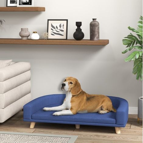 Canapé pour chien 98x67x25 cm en polyester bleu, coussin amovible, pour grand chien – MEUBLIV (1/5)