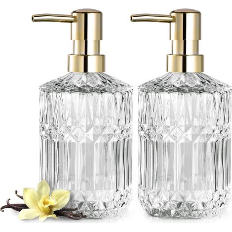 Juego de 2 dispensadores de vidrio transparente, con capacidad para 400 ml, bomba de ABS, para loción de cocina/baño. (1/5)