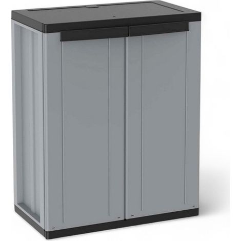 Armario bajo de 2 puertas gris negro con estante interior ajustable y puertas con apertura de hasta 180 grados