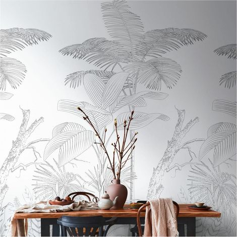 Photo wallpaper Profhome 392141 hot embossed non-woven wallpaper smooth with jungle elements matt black white 1.59 m x 2.8 m (1/4)