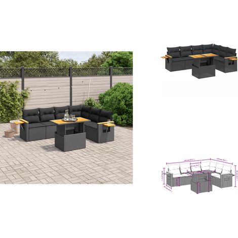 7-tlg. Garten-Sofagarnitur mit Kissen Schwarz Poly Rattan - Gartenmöbel - Gartensorte - Lounge Set - Outdoor Möbel - Rattan Gartenmöbel (1/3)