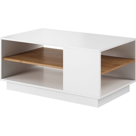 Table Basse pour Salon avec Étagère, Blanc / Chêne Craft Doré, 100 x 60 x 45,5 cm (1/4)