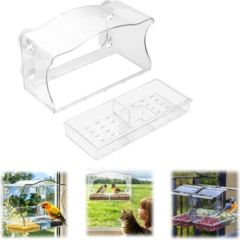 Mangeoire pour oiseaux à ventouse 25 x 11 x 14,5 cm - distributeur d'eau, transparent (1/5)