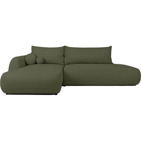 Canapé d'angle convertible 5 places FABIO en tissu texturé - Vert kaki - Angle Gauche (1/5)