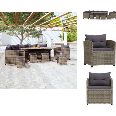 Gartenmöbel-Sets - Living 7-tlg. Garten-Lounge-Set mit Kissen Poly Rattan Grau (1/5)