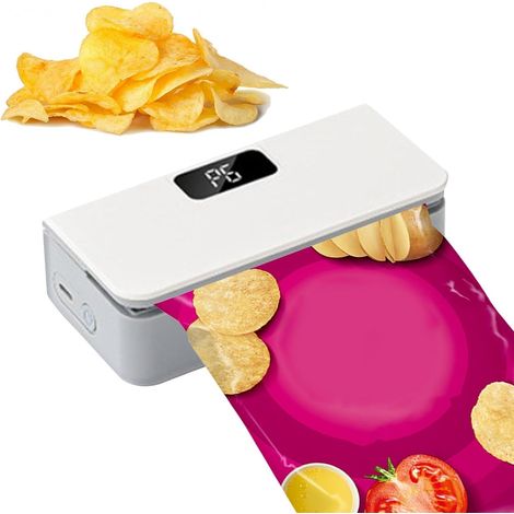Scelleur pour sachets Portable, rechargeable, écran numérique Modèle compact avec coupe-sachet et aimant pour Maison, Cuisine, Restaurant, Snacks, Chips, Céréales, Fruits, Légumes (1/5)