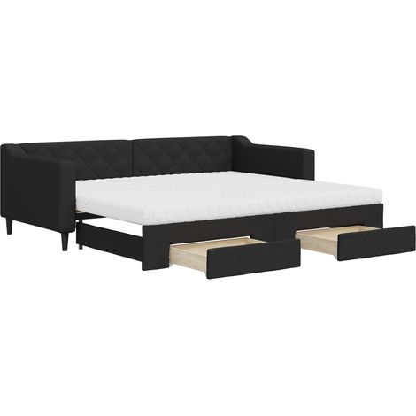 Maison Exclusive - Lit de jour avec gigogne et tiroirs noir 90x200 cm tissu