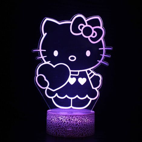 Lampe Veilleuse Chat - 3D Laser Gravée - 16 Couleurs RGB - Alimentation USB ou Piles AAA - Pour Chambre Enfant Fille - 1 Pièce (1/5)