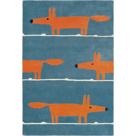 Tapis enfant fait à la main en laine 140x200 bleu et orange MR FOX