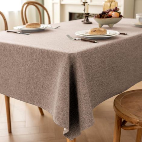 Nappe de table 140 x 200 cm - Imperméable et lavable - En lin - Lavable - Résistante - Pour l'extérieur, jardin, cuisine, salle à manger, fête - Kaki (1/5)