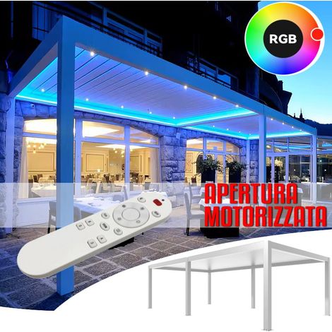 Pergola bioclimatica 8x4m apertura lamelle motorizzata con impianto led rgb - Bianco (1/5)
