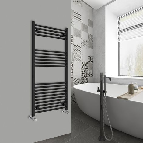 WarmeHaus Straight Black Bathroom Ladder Radiator 1200x600mm (1/5)