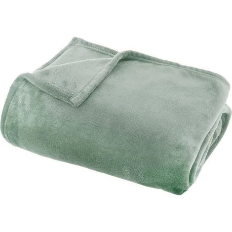 Plaid en Flanelle Uni "Ollis" 130x180cm Vert Céladon (1/2)
