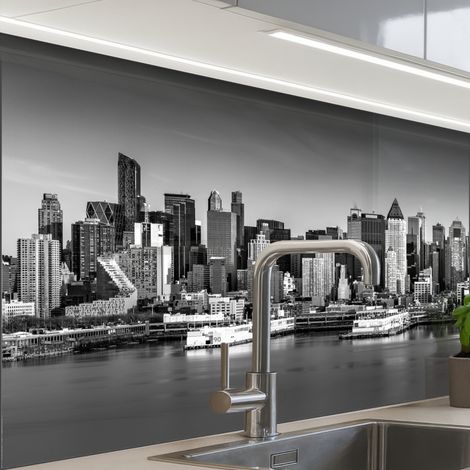 REVETEMENT MURAL DE CUISINE, CRÉDENCE DE CUISINE Skyline - Ville - Gratte-ciel - Noir - Blanc 80x60 (1/5)
