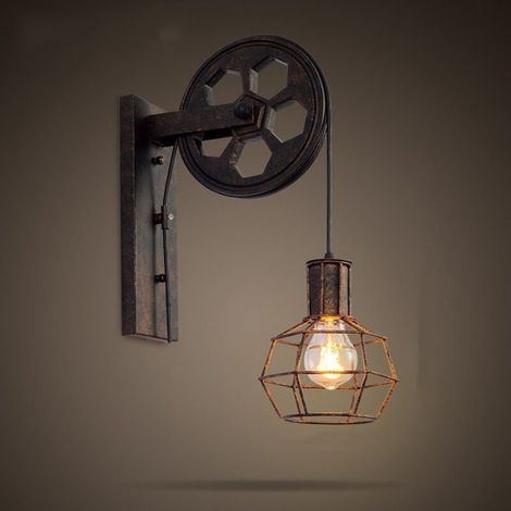 Applique Creative style industriel rétro lampe de mur Loft style levage poulie lumière canal couloir mur lampe (1/4)