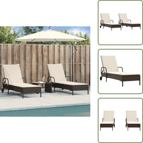 The Living Store Sonnenliegen mit Auflagen 2 Stk. Braun Poly Rattan - Sonnenliegen - Gartenliege - Relaxsessel - Outdoormöbel - Poolside Lounge Chair (1/5)