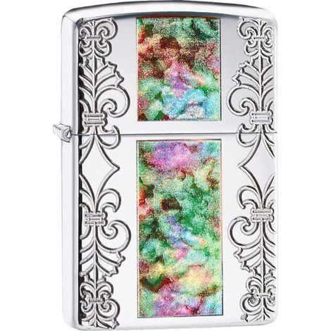 Briquet tempête – Classy Shell Finition Armor Chrome Brillant Poli Miroir, Gravure Profonde/Fusion – Rechargeable – Réutilisable – Design Coupe-Vent – Boîte Cadeau – Fabriqué aux États-Unis (1/2)