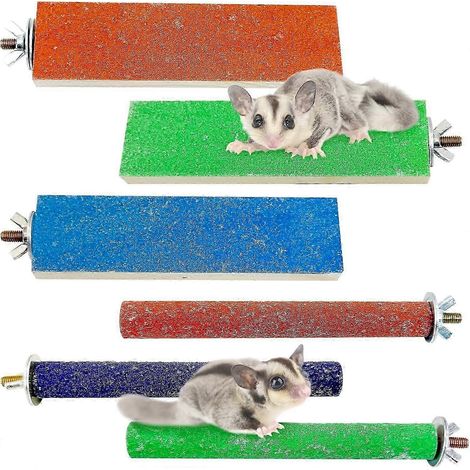 Jouets en bois pour planeurs de sucre, 6 pièces, marches d'escalade pour hamsters avec sable coloré, plateforme pour aiguiser les griffes, papier à gratter pour petits animaux en cage. (1/4)