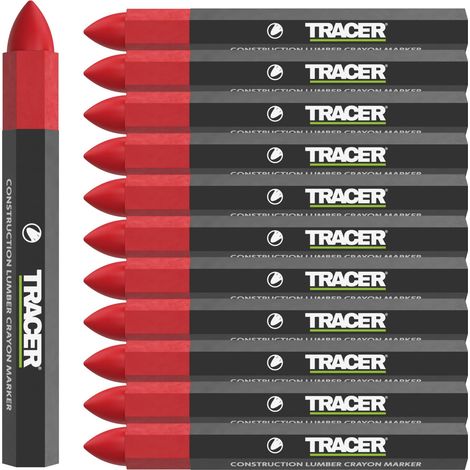 Tracer Construction Lumber - Pennarelli a pastello, confezione da 12 pezzi, colore: rosso, 12 pastelli per marcatura su più superfici (1/5)