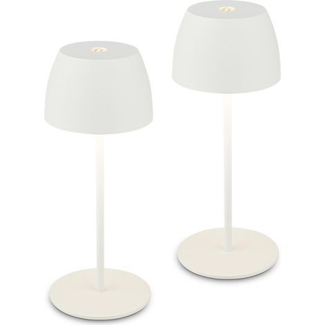 Lot de 2 mini lampes de table LED sans fil avec commande tactile, intensité réglable en continu, lampe de chevet sans fil, salon à poser, chevet, bureau, extérieur, 8 x 20 cm, blanc (1/5)