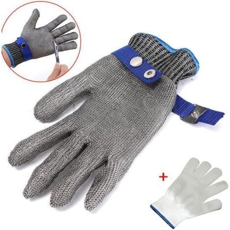 Gant protection anti-coupure pour boucher - En inox - Taille L - Gris (1/4)