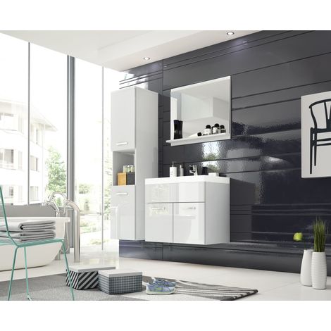Conjunto de muebles de baño MONTREAL, juego de muebles de baño, baño pequeño, lavabo incluido, color blanco/blanco brillo (1/5)