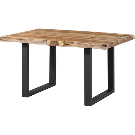Table à manger 140x90 en bois de Sheesham sablé bois naturel pieds en U anthracite mat FREEFORM 5