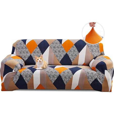 Orangefarbene Geometrie-Stretch-Sofabezug, 3-Sitzer-Sofabezug mit Armlehnen, moderner universeller elastischer Sofabezug, Sofabezug, Schutzhülle (1/4)