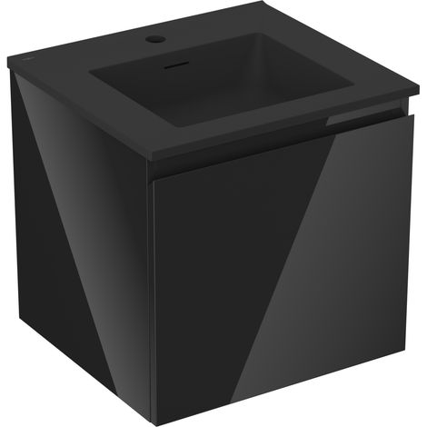 Mexen Orio Badezimmerschrank 50 cm mit Waschbecken Otis, 1 Schublade, schwarz glänzend/schwarz matt - 91A10-05047-1-BF70-W18M71
