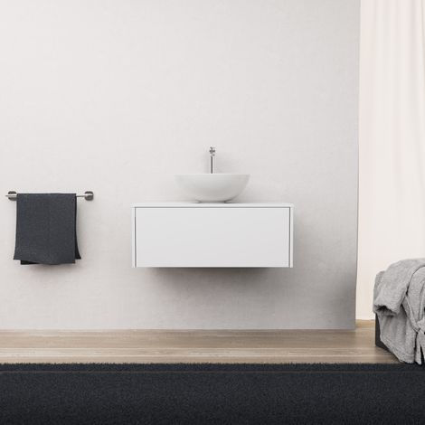 Inda - Badezimmerschrank 1 Schublade L.80 mit Aufsatzwaschbecken / Mattweiß - diamante
