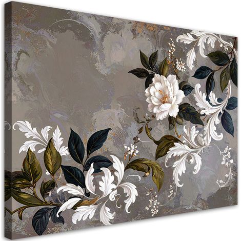 Cuadro en Lienzo Hojas de acanto laureles blanco y beige 30x20 (1/5)