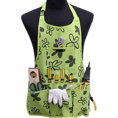 Gartenschürze, Arbeitsschürze aus Segeltuch, Werkzeugschürze, gekreuzte Rückengurte, verstellbare Taille, geeignet für Männer und Frauen, schützend und wasserdicht. - Grün thsin (1/4)