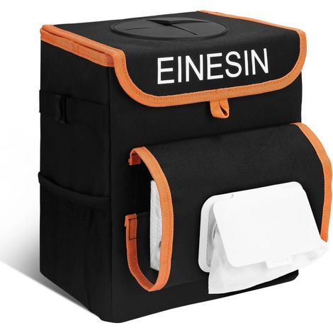 Auto Mülleimer mit Deckel, auslaufsicher, 11L, Organizer mit Netzfächern (1/5)