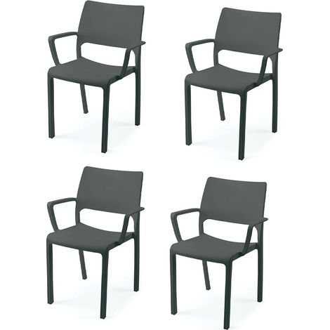 Set 4 Sedie poltrona con braccioli da Interno o Esterno antracite Made in Italy stile elegante da giardino terrazzo piscina bar locali commerciali