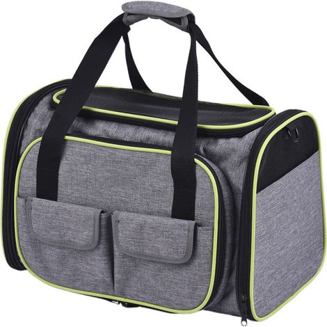 Sac d'extension portable pour animaux de compagnie Cage pour chien Teddy Cage pour chat Grand espace Tissu Oxford 600D respectueux de l'environnement Gris + Vert Côté Taille L