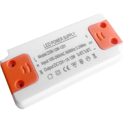 Transformateur de tension constante 12 W, 1 A, 240 V CA vers 12 V CC, pour éclairage de bande, d'écran, de vitrine, ampoules et sonnette. (1/5)