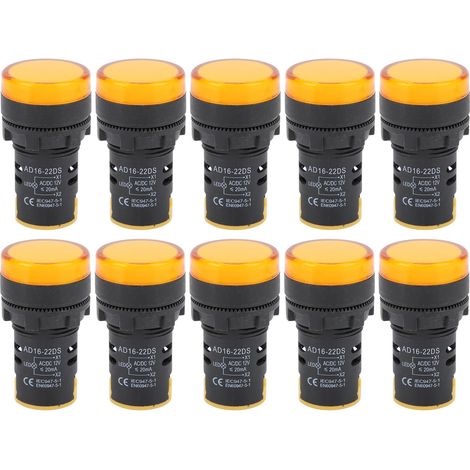 10PCS Voyant LED Jaune AD16-22DS Haute Luminosité pour Signalisation AC/DC 12V (1/5)