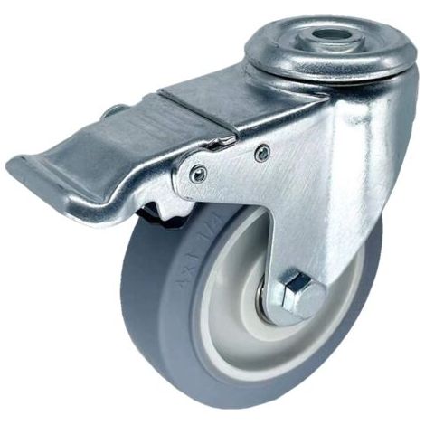 4 rodillos con eje pivotante y eje pivotante frenado, goma blanda gris, diámetro 100 mm, capacidad de carga 130 kg 2 × pivotante + 2 × pivotante con freno