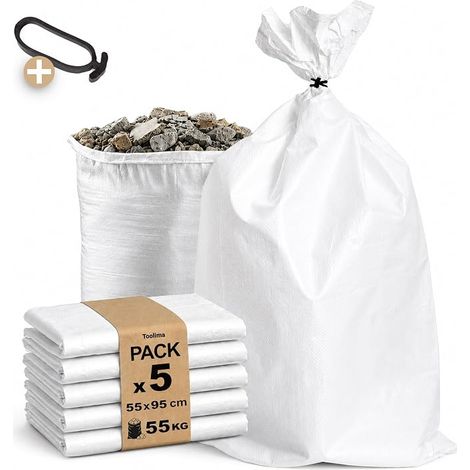 Sacos de escombros reforzados reutilizables 55 kg 55 x 95 cm - Lona de polipropileno - Fondo con doble costura - Obras, sitios de construcción, residuos, hojas (1/5)