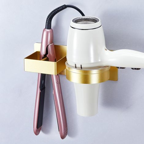1 Support Sèche-cheveux, Métal, Sans Percage, Pour Lisseur, Salle De Bains, Hôtel (1/5)