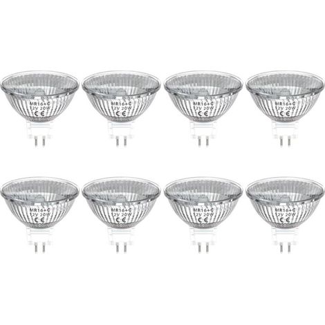 Ampoule Halogène MR16 GU5.3 20W Dimmable. 12V MR16 GU5.3 Spot Angle de Faisceau de 30 Degrés Lampe Halogène MR16 Blanc Chaud 2800K. Lot de 8 [Classe énergétique G]