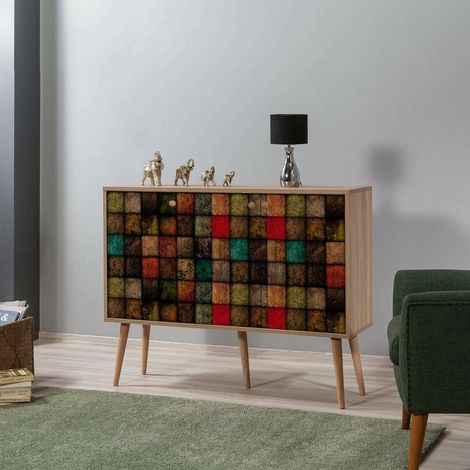 Dmora - Kommode Nunki, Wohnzimmerbuffet, Wohnzimmer-Sideboard, Moderne Küchen-Speisekammer, 120x36h90 cm, Eiche und Multicolor, mit verstärkter Verpackung (1/5)