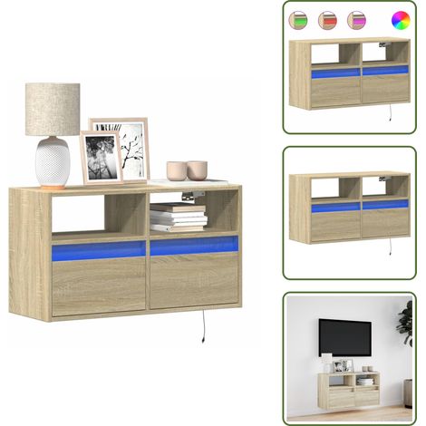 Meuble TV mural avec lumières LED chêne sonoma 80x31x45 cm - Meuble TV Mural - Meubles TV Muraux - Meuble TV Suspendu Au Mur - Meuble TV Flottant (1/5)