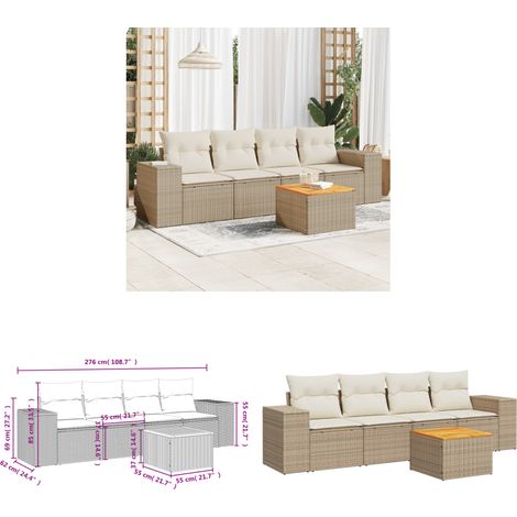 5-tlg. Garten-Sofagarnitur mit Kissen Beige Poly Rattan - Gartensortiment - Gartenmöbelset - Lounge Set - Rattan Möbel - Polyethylen Furniture - Home & Living (1/3)