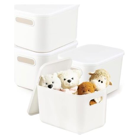Set mit 4 Aufbewahrungsboxen mit Deckel, aus Kunststoff mit Griffen, vielseitig einsetzbar für Küche, Bad, Büro, Regal (4 Stück)