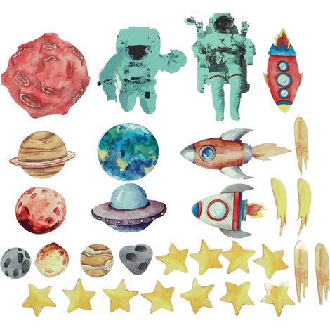 31-teiliges DIY-Set leuchtender Weltraumraketen-Wandaufkleber zur Dekoration des Kinderzimmers (1/5)